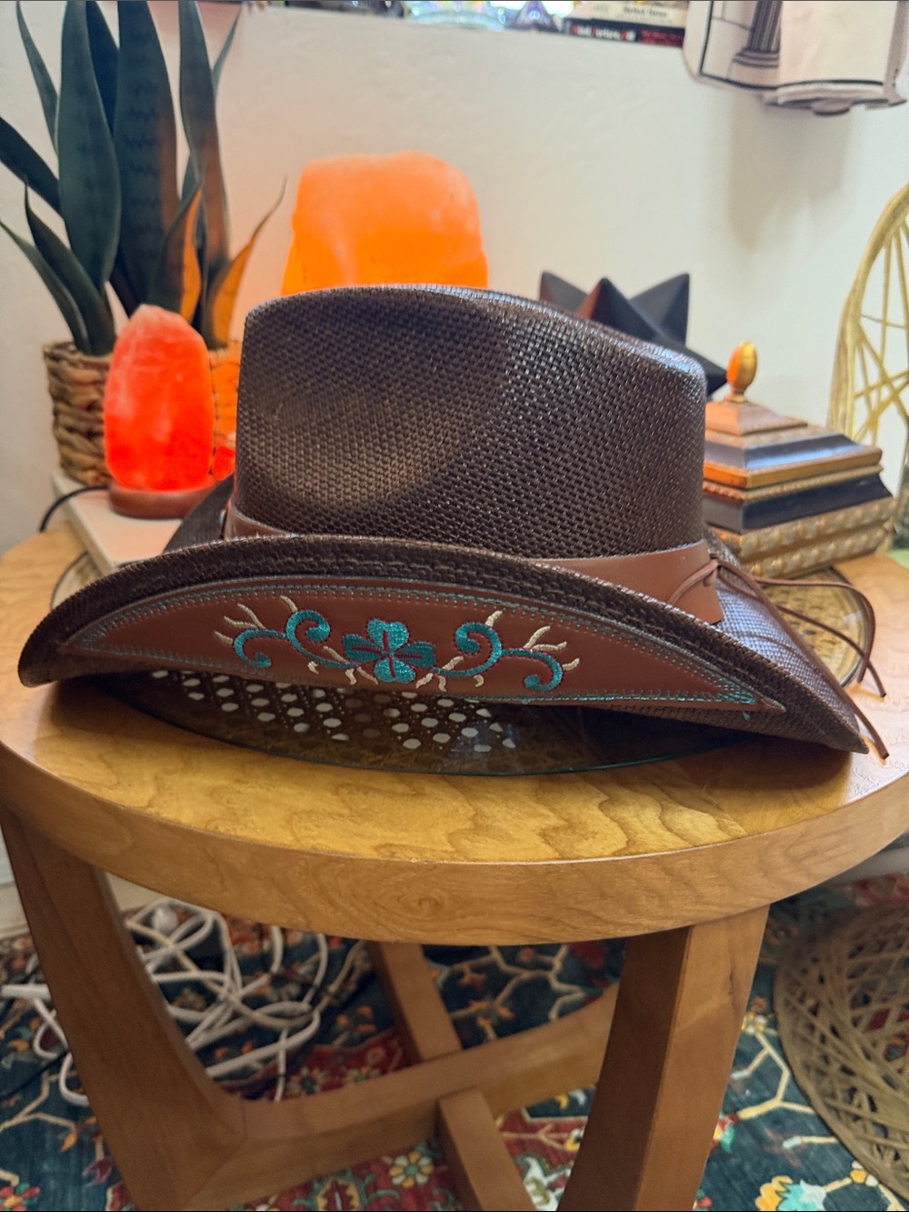 YUMI Brown Western Cowboy Hat Turquoise Embroidered NWT - Picture 3 of 12